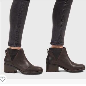 Sorel Cate Dark Brown Leather Waterproof Chelsea Ankle Booties Sz 10